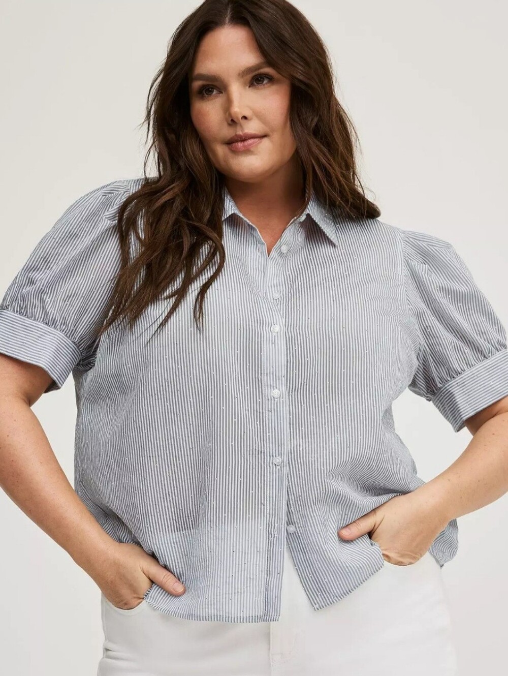 NWT Torrid Blue and White Pinstripe And Bling  Button-Down Shirt